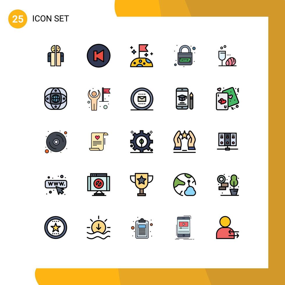 mobiel koppel gevulde lijn vlak kleur reeks van 25 pictogrammen van Pasen glas langzaam veiligheid internet bewerkbare vector ontwerp elementen