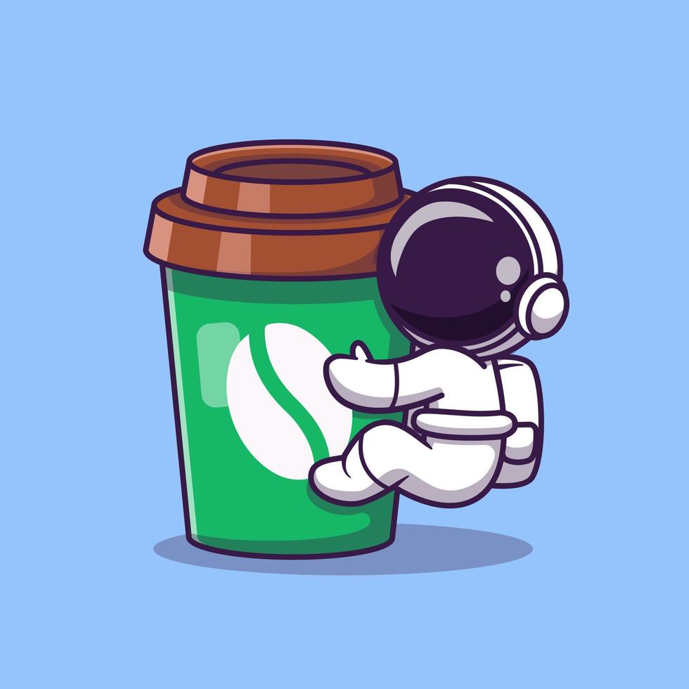 schattig astronaut met koffie kop tekenfilm vector icoon illustratie. ruimte voedsel en drinken icoon concept geïsoleerd premie vector. vlak tekenfilm stijl