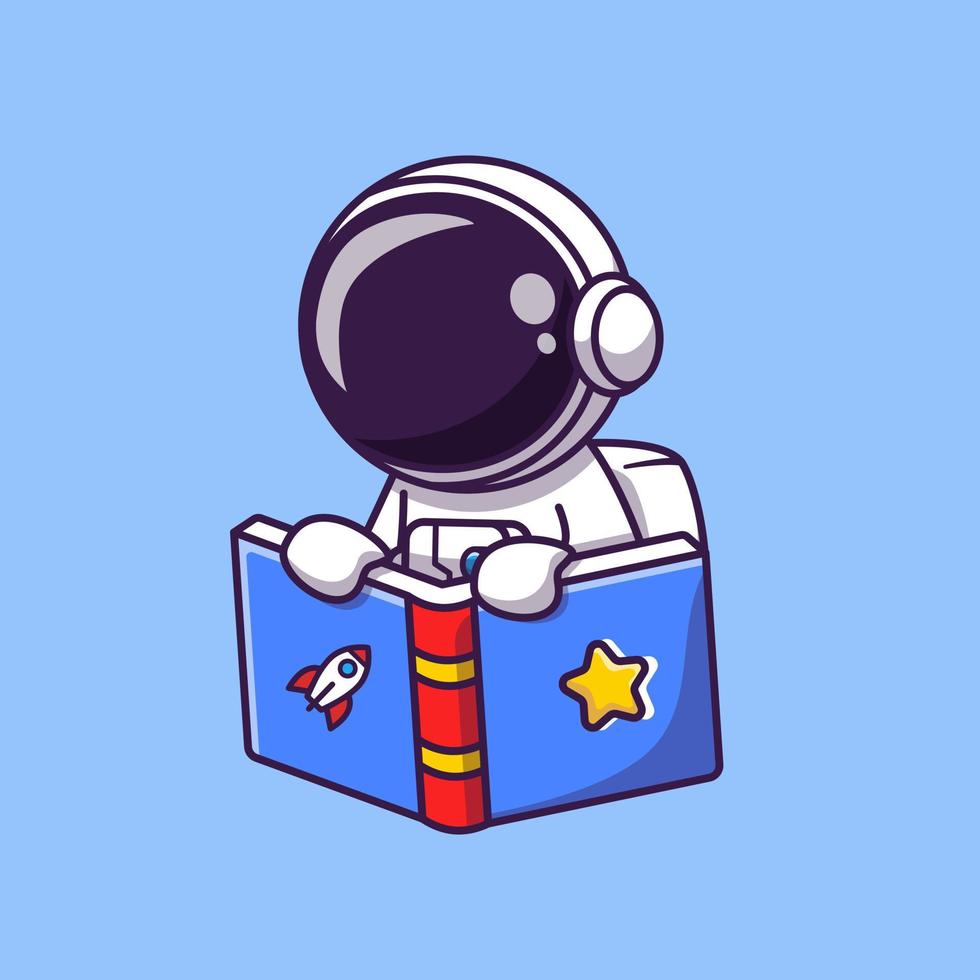 schattige astronaut lezen boek cartoon vectorillustratie pictogram. wetenschap onderwijs pictogram concept geïsoleerde premie vector. platte cartoonstijl vector