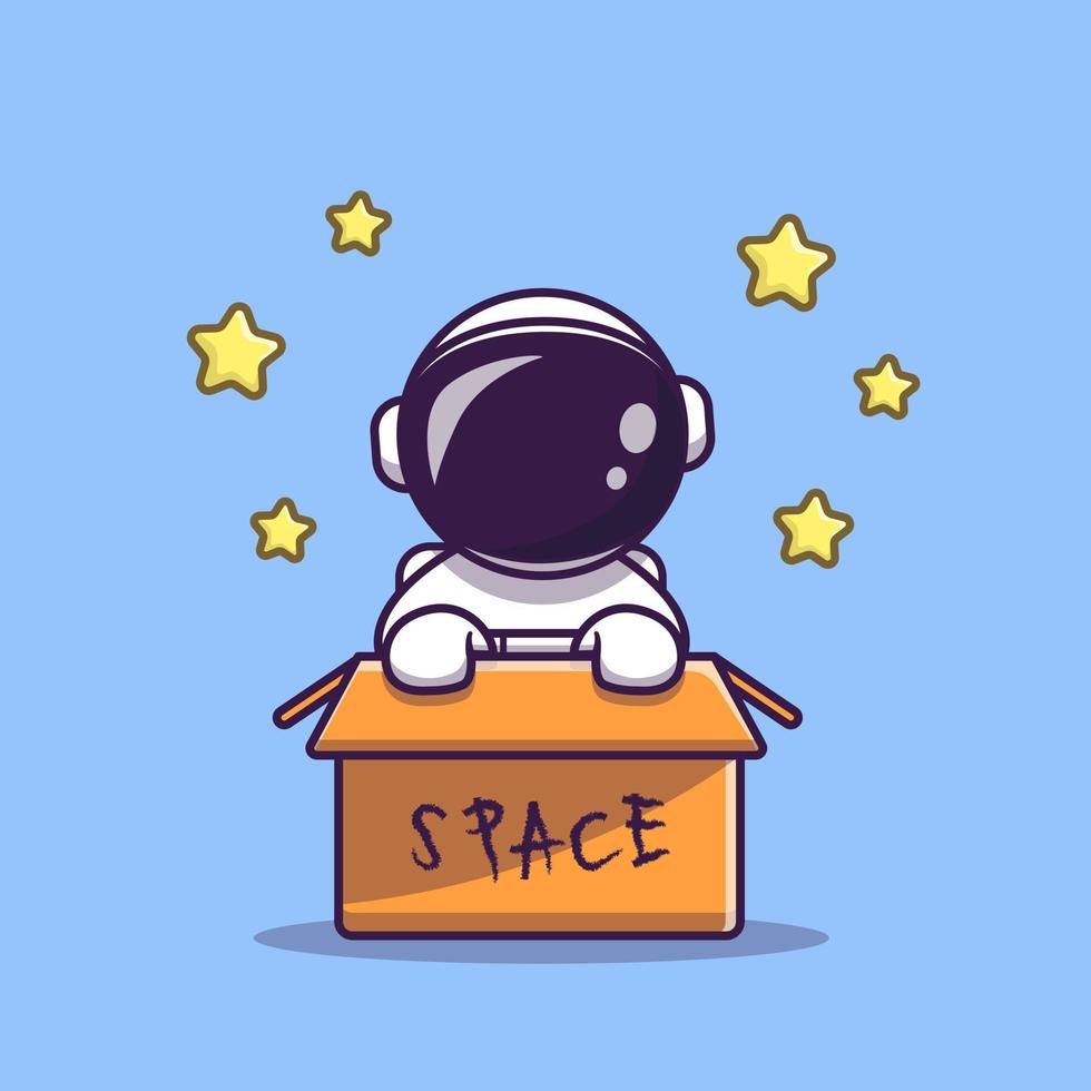 schattig astronaut in doos tekenfilm vector icoon illustratie. wetenschap technologie icoon concept geïsoleerd premie vector. vlak tekenfilm stijl