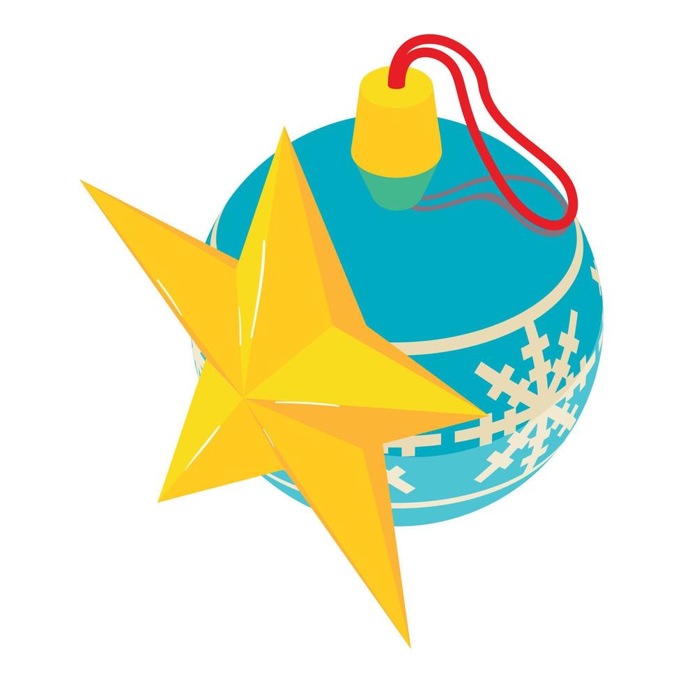 Kerstmis decoratie icoon isometrische vector. boom decoratie goud ster en blauw bal vector