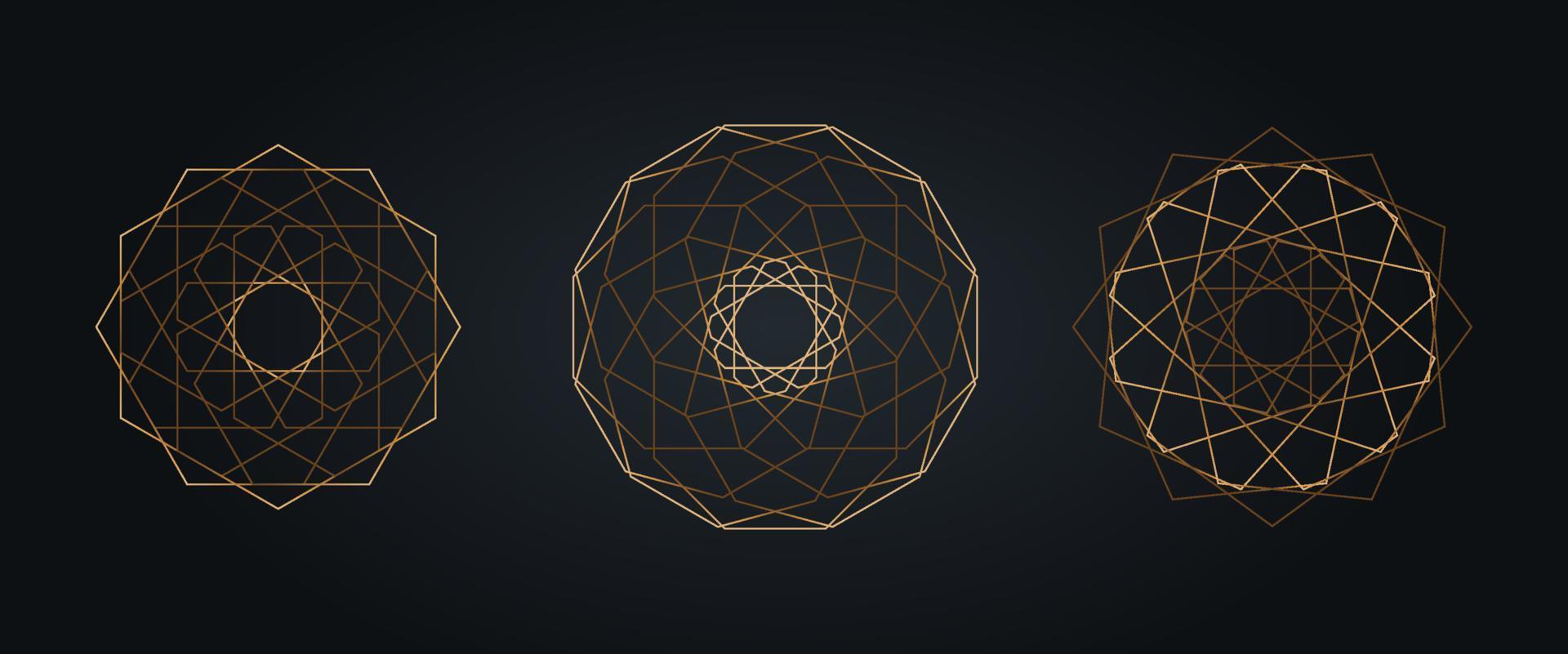 reeks goud heilig mandala, luxueus abstract meetkundig gouden cirkel mandala logo concept vector reeks bundels, heilig geometrie geïsoleerd Aan zwart achtergrond