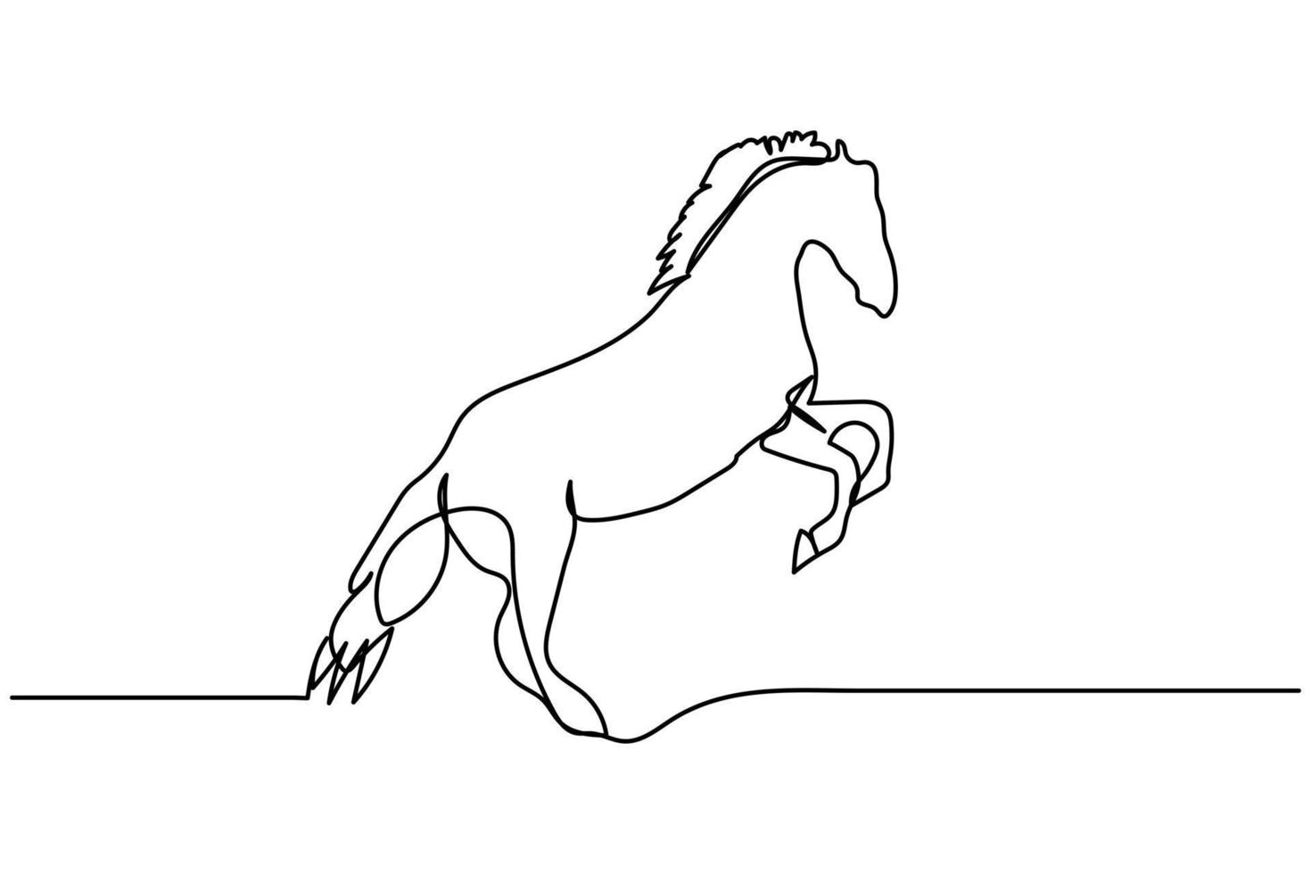 hand- getrokken een lijn doorlopend steigerend paard illustratie logo vector