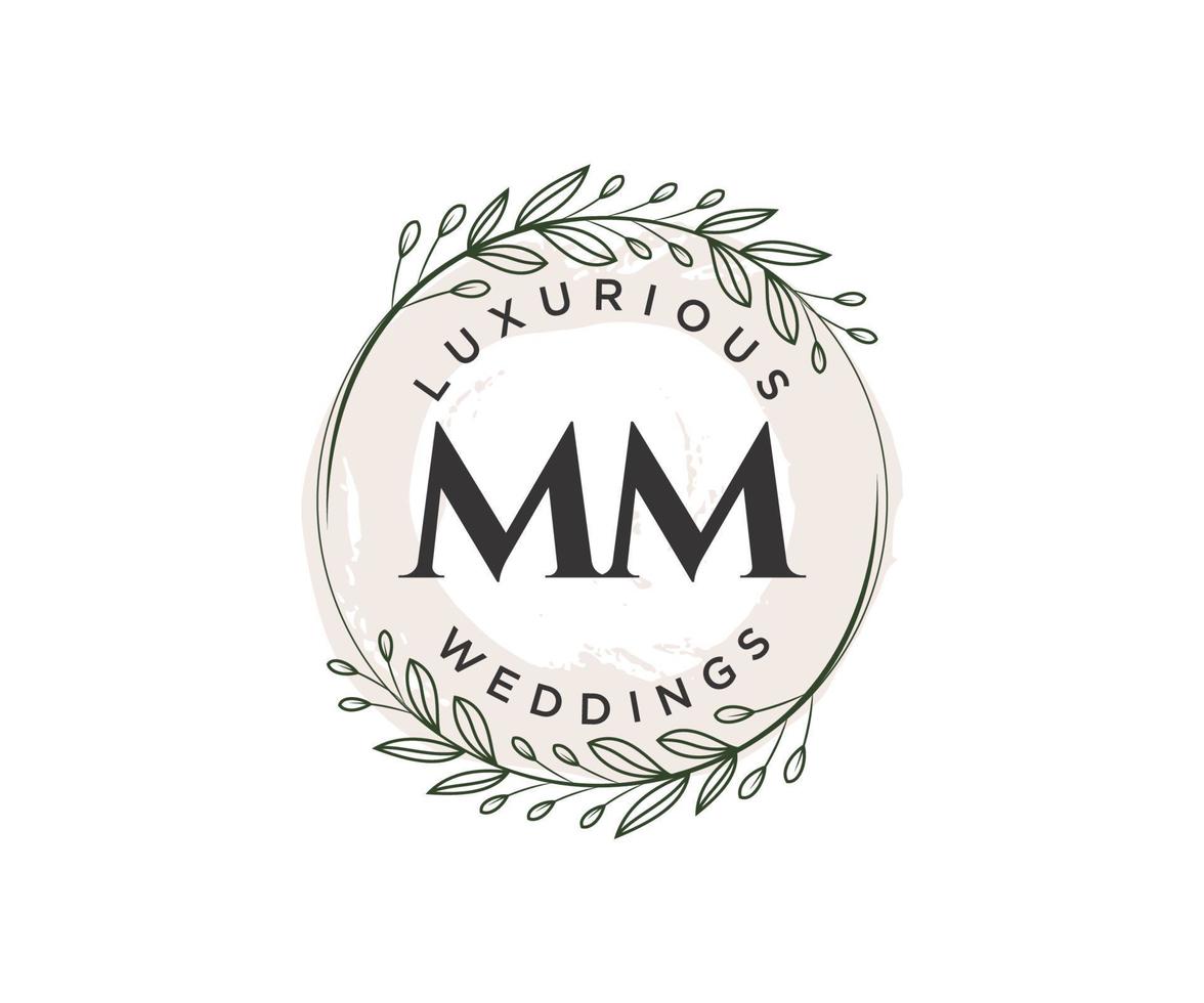 mm initialen brief bruiloft monogram logos sjabloon, hand- getrokken modern minimalistisch en bloemen Sjablonen voor uitnodiging kaarten, opslaan de datum, elegant identiteit. vector