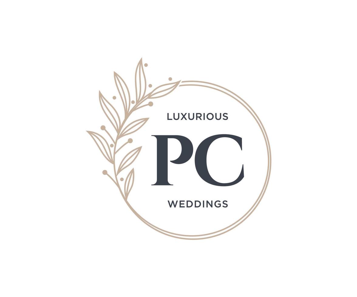 pc initialen brief bruiloft monogram logos sjabloon, hand- getrokken modern minimalistisch en bloemen Sjablonen voor uitnodiging kaarten, opslaan de datum, elegant identiteit. vector