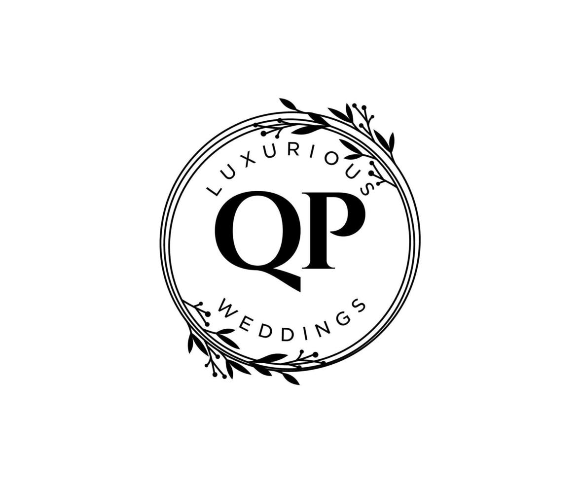 qp initialen brief bruiloft monogram logos sjabloon, hand- getrokken modern minimalistisch en bloemen Sjablonen voor uitnodiging kaarten, opslaan de datum, elegant identiteit. vector