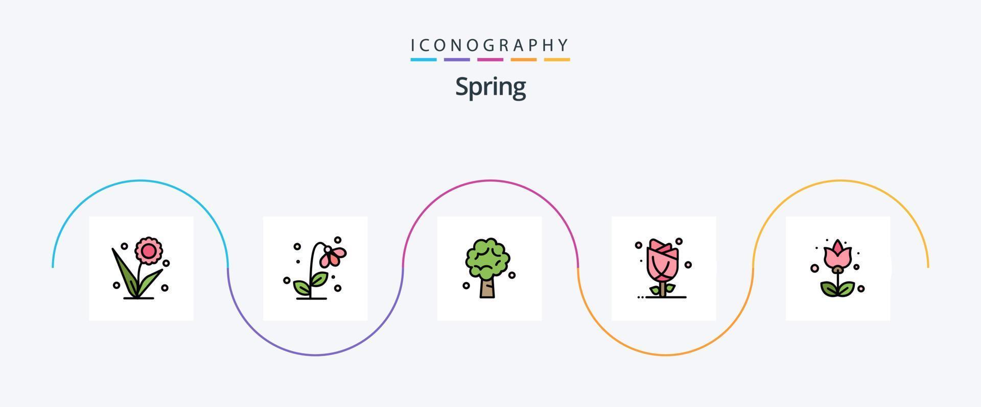 voorjaar lijn gevulde vlak 5 icoon pak inclusief bloemen. bloem. natuur. roos. bloem vector