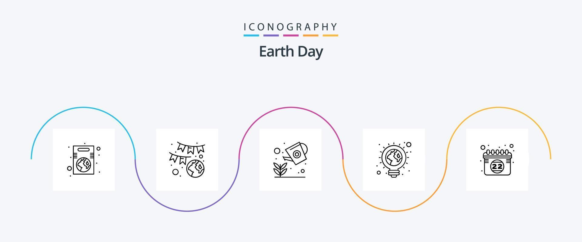 aarde dag lijn 5 icoon pak inclusief licht lamp. eco. groente. groeien. natuurlijk vector