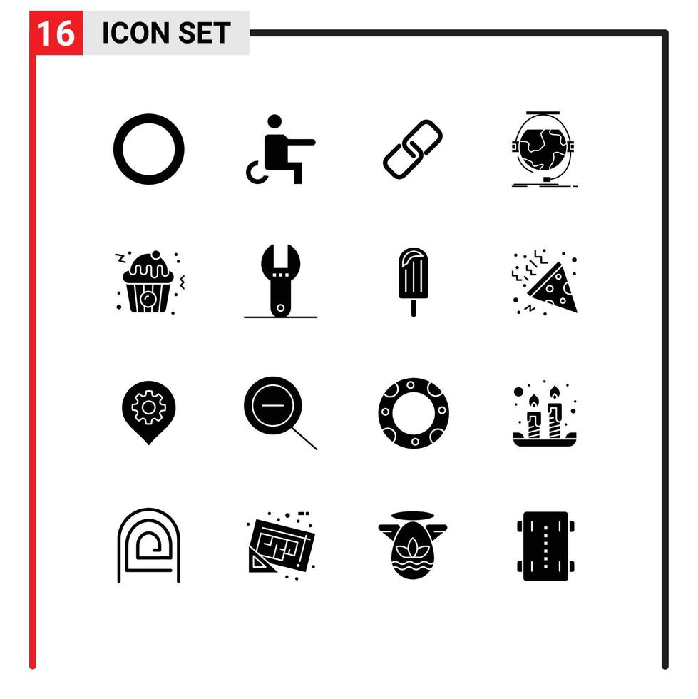 modern reeks van 16 solide glyphs pictogram van voedsel ondersteuning papier e aan het leren onderwijs bewerkbare vector ontwerp elementen