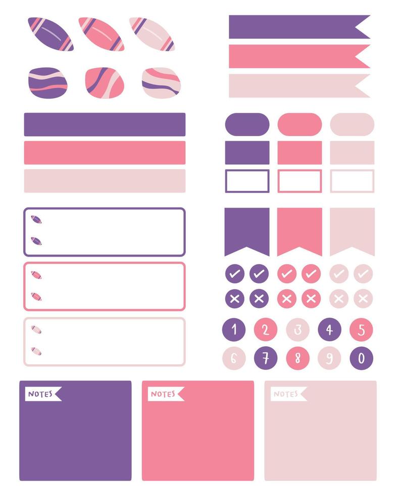 reeks van ontwerper stickers. afdrukbare ontwerper stickers. planners en wekelijks dagen label. kogel logboek stickers, planner, plakboek stickers ontwerp. vector