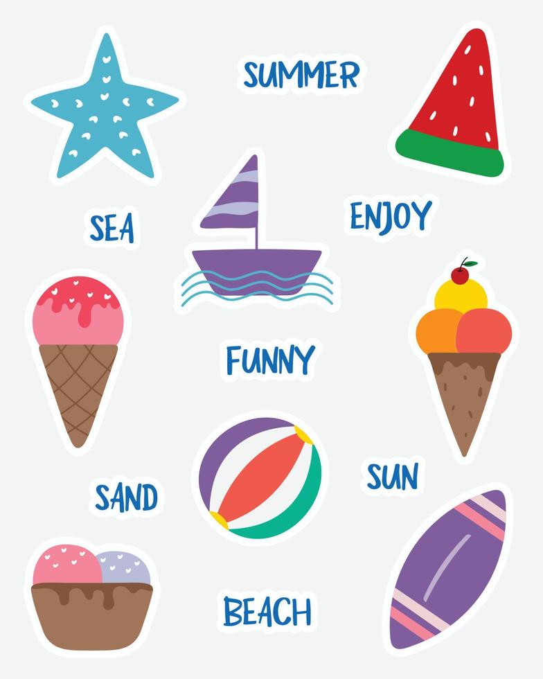 verzameling van zomer stickers. kogel logboek stickers, planner, plakboek stickers ontwerp. vector