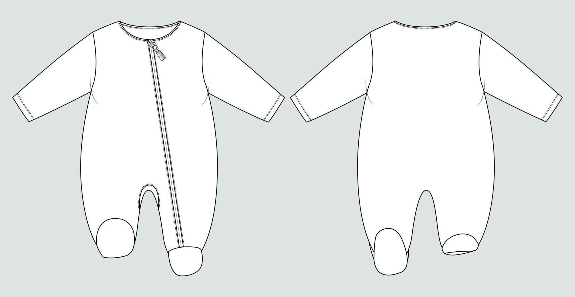 baby bodysuit romper technisch mode vlak schetsen vector illustratie sjabloon voorkant en terug keer bekeken