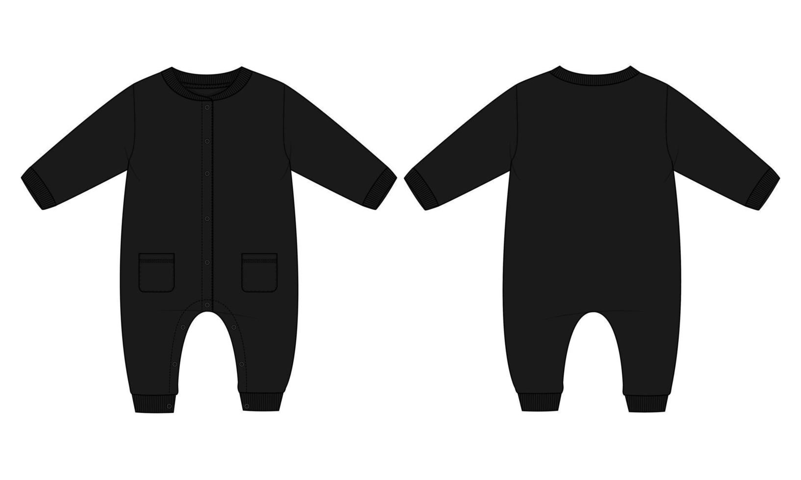 baby bodysuit romper technisch mode vlak schetsen vector illustratie sjabloon voorkant en terug keer bekeken