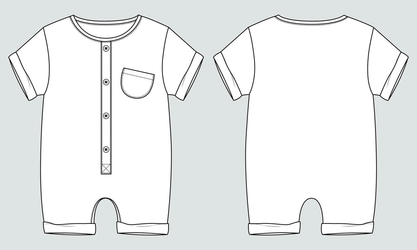 zomer bodysuit romper technisch mode vlak schetsen vector illustratie sjabloon voor kinderen.