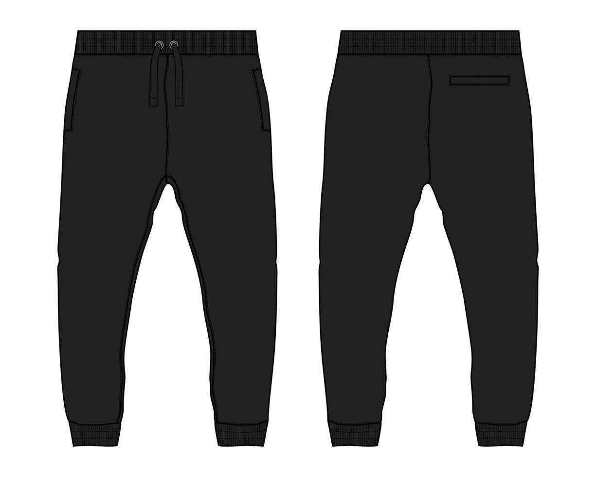 fleece kleding stof jogger joggingbroek technisch mode vlak schetsen vector illustratie sjabloon voorkant en terug keer bekeken.