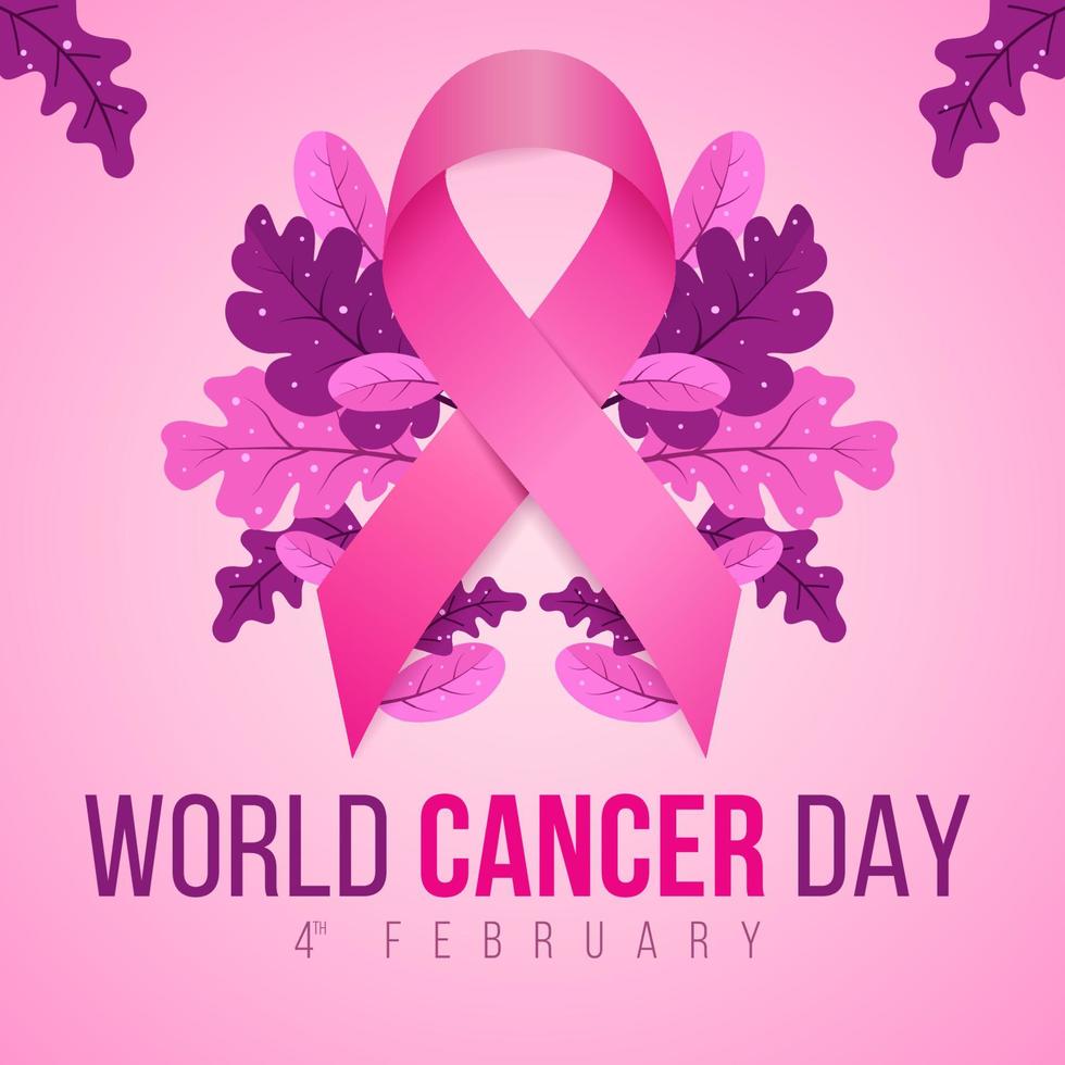 wereld kanker dag illustratie met kanker dag roze lint en bloemen vector