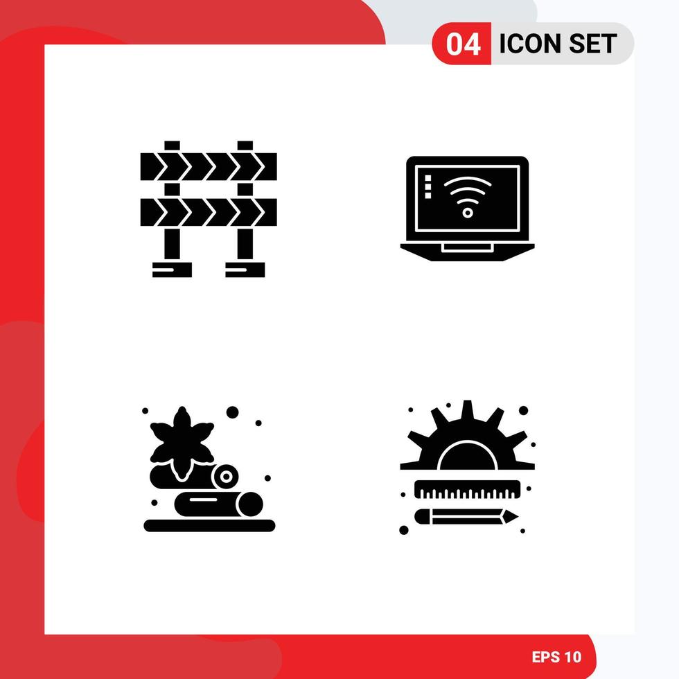 4 creatief pictogrammen modern tekens en symbolen van barricade lotus laptop Wifi creatief bewerkbare vector ontwerp elementen