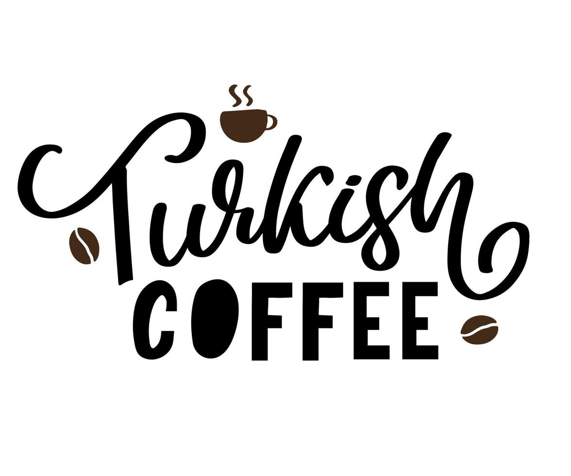 Turkse koffie brief vector logo, typografie, teken in zwart-wit. reclameposter of sjabloonontwerp. modern belettering logo, koffie uithangbord. ontwerp elementen. vectorillustratie.