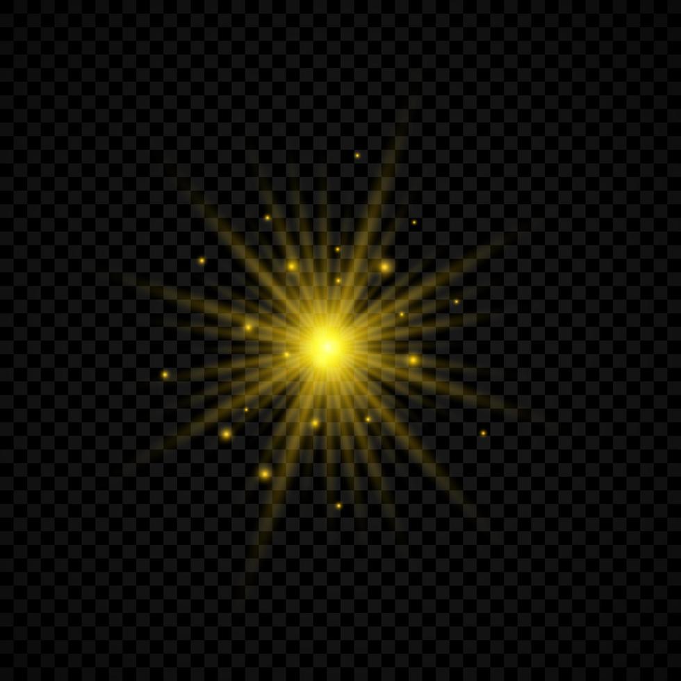 licht effect van lens fakkels. geel gloeiend lichten starburst Effecten met sparkles Aan een transparant achtergrond. vector illustratie