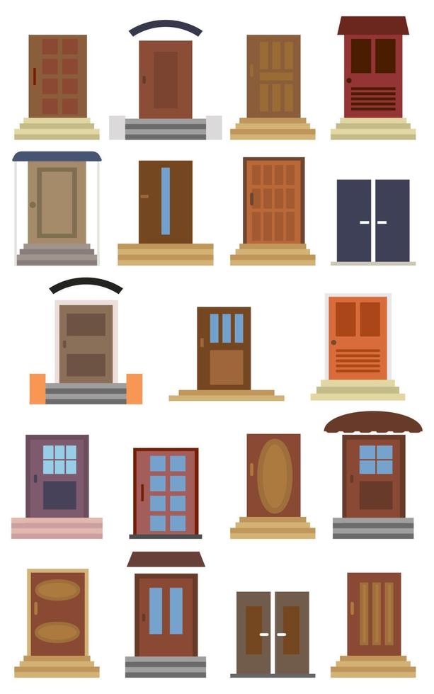 verzameling van Gesloten Ingang deuren van verschillend soorten. kleur deuren voorkant naar huis en gebouw. vector illustratie.