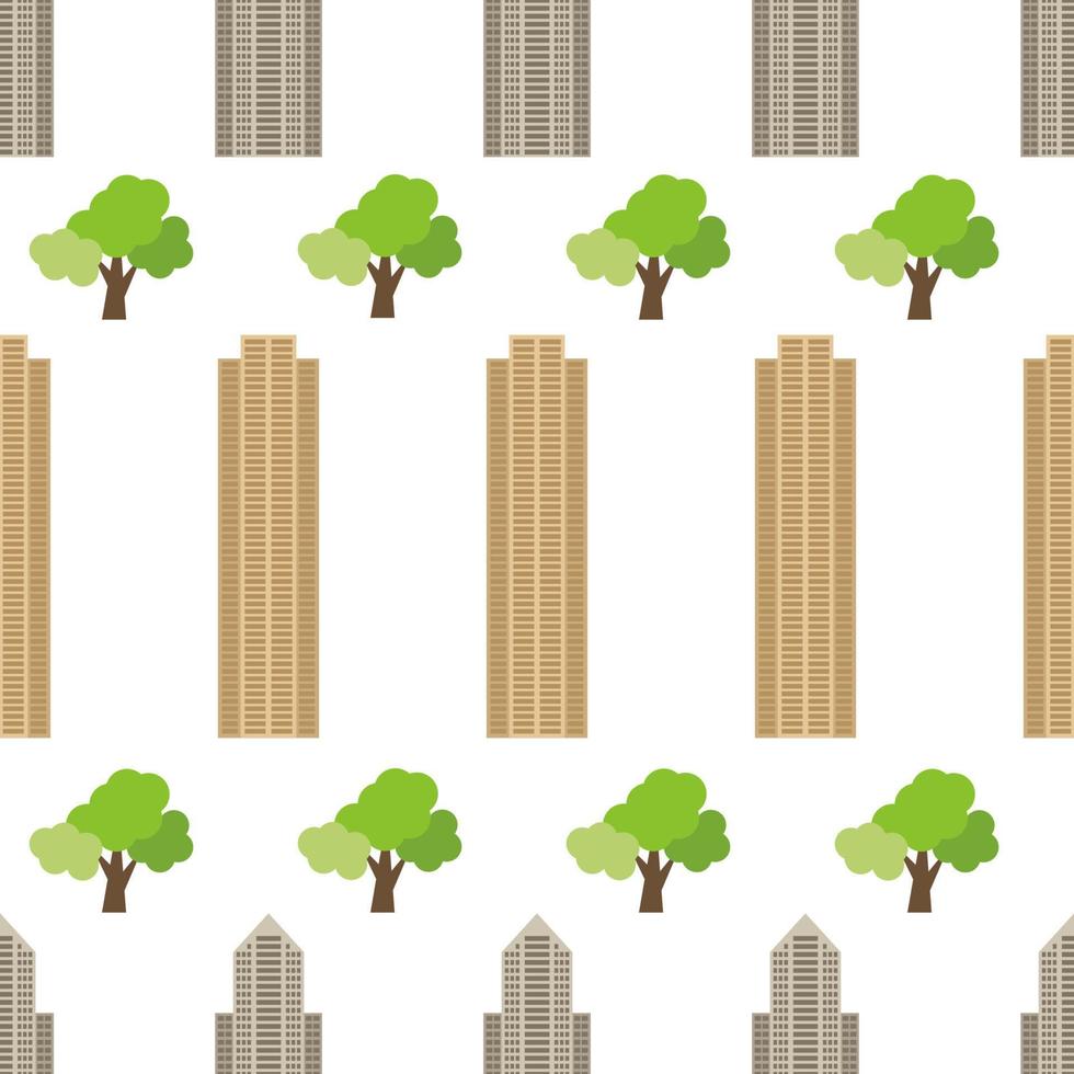 naadloos stad achtergrond met modern huizen en groen bomen. vector illustratie