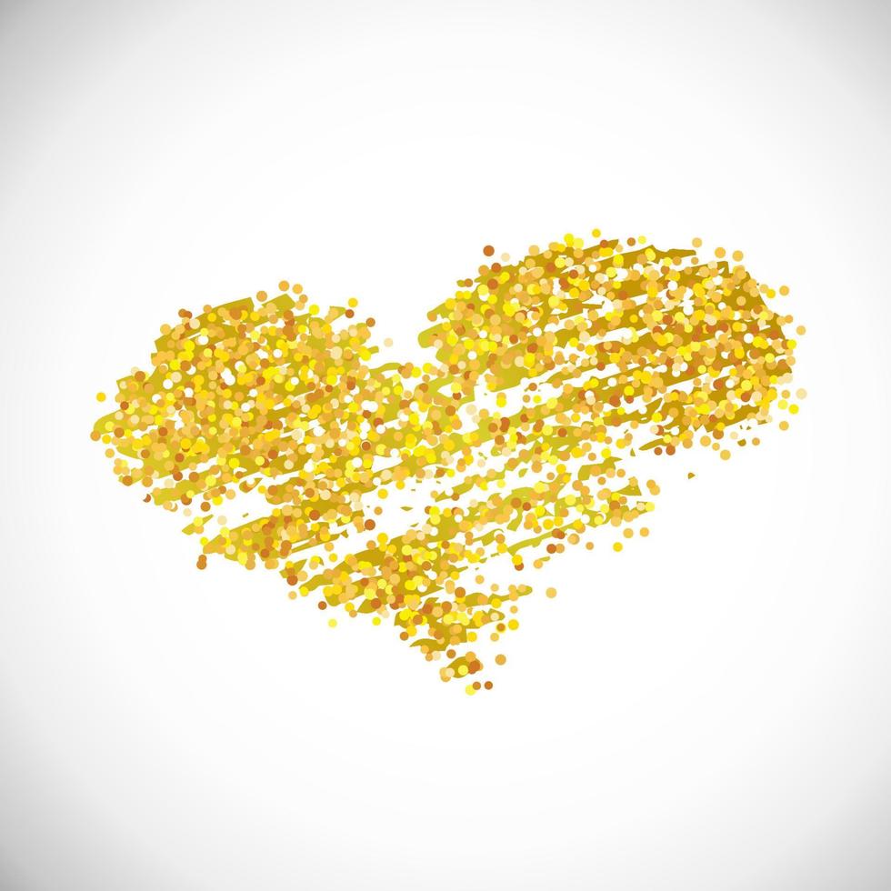hand- getrokken gouden schitteren hart. symbool van liefde. vector illustratie