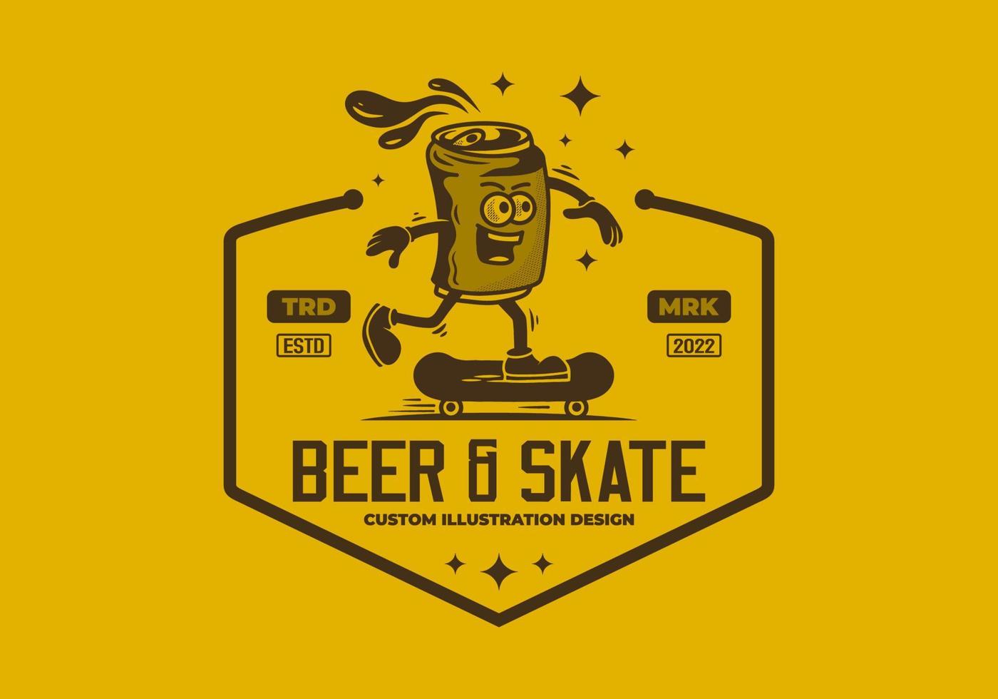 mascotte illustratie van een bier kan skateboarden vector