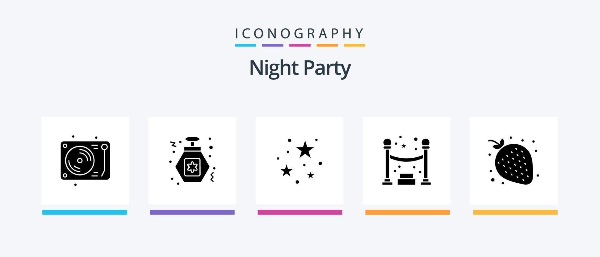 nacht partij glyph 5 icoon pak inclusief nacht. aardbei. feest. fruit. nacht. creatief pictogrammen ontwerp vector