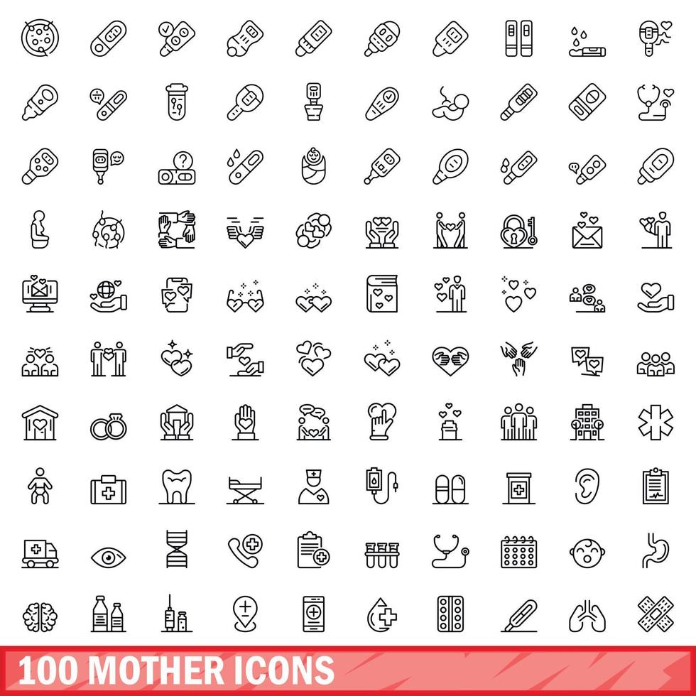 100 moeder pictogrammen set, schets stijl vector