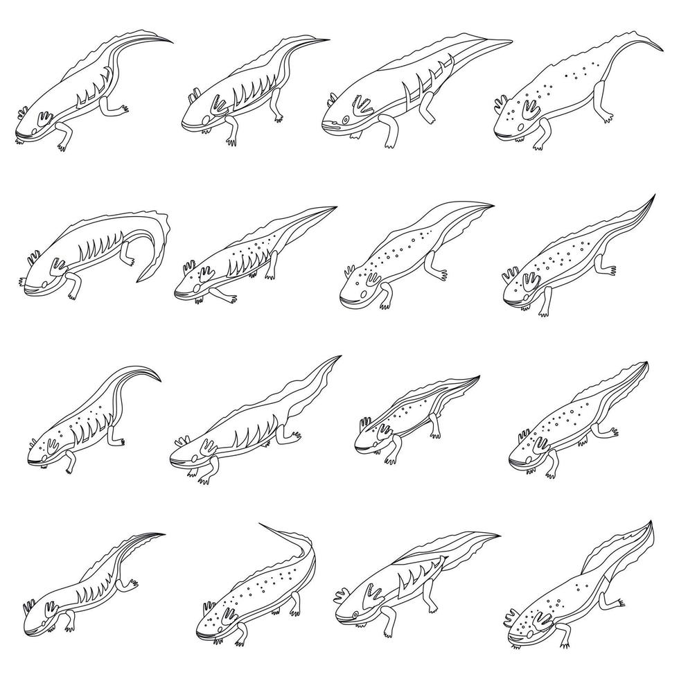 axolotl pictogrammen reeks vector schets