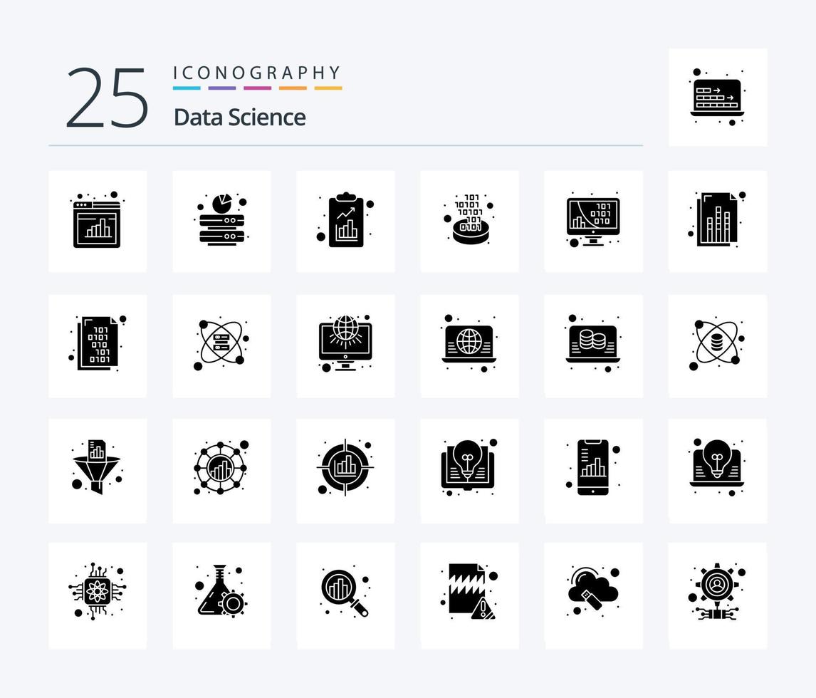 gegevens wetenschap 25 solide glyph icoon pak inclusief code. filter. server. conversie. wetenschap vector