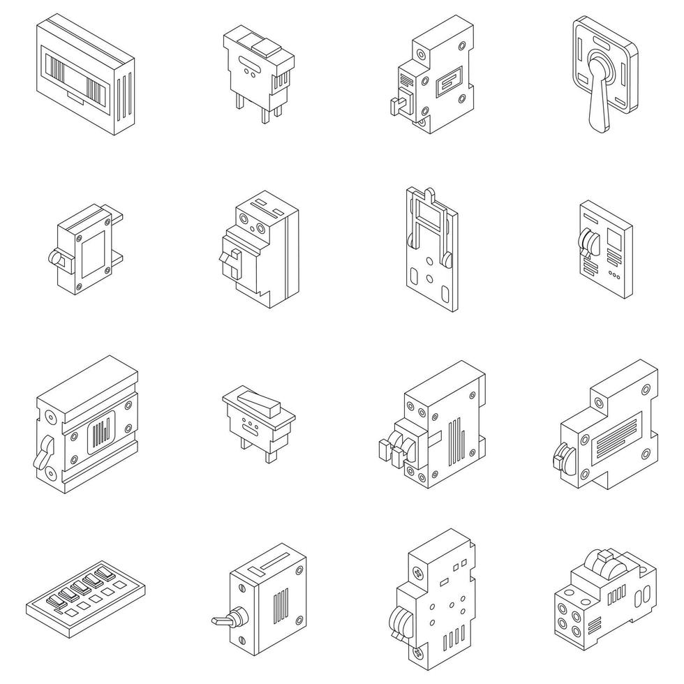 breker schakelaar pictogrammen reeks vector schets