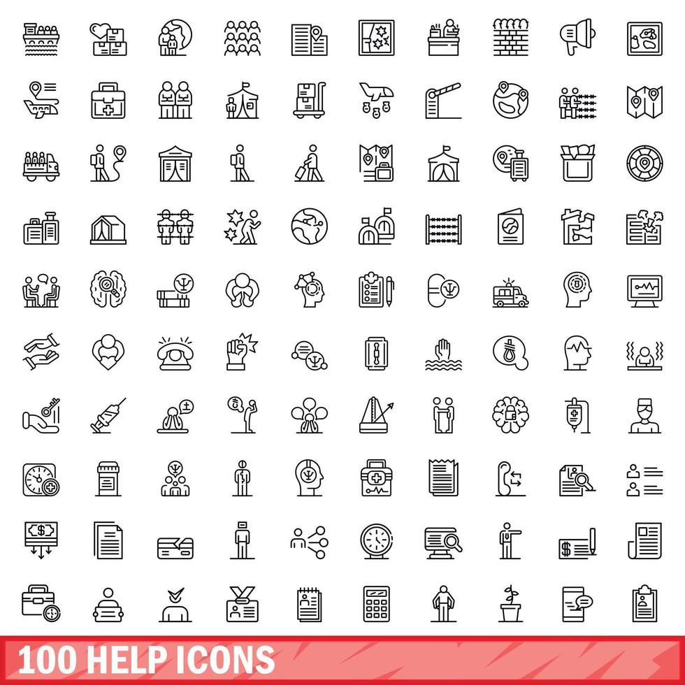 100 helpen pictogrammen set, schets stijl vector