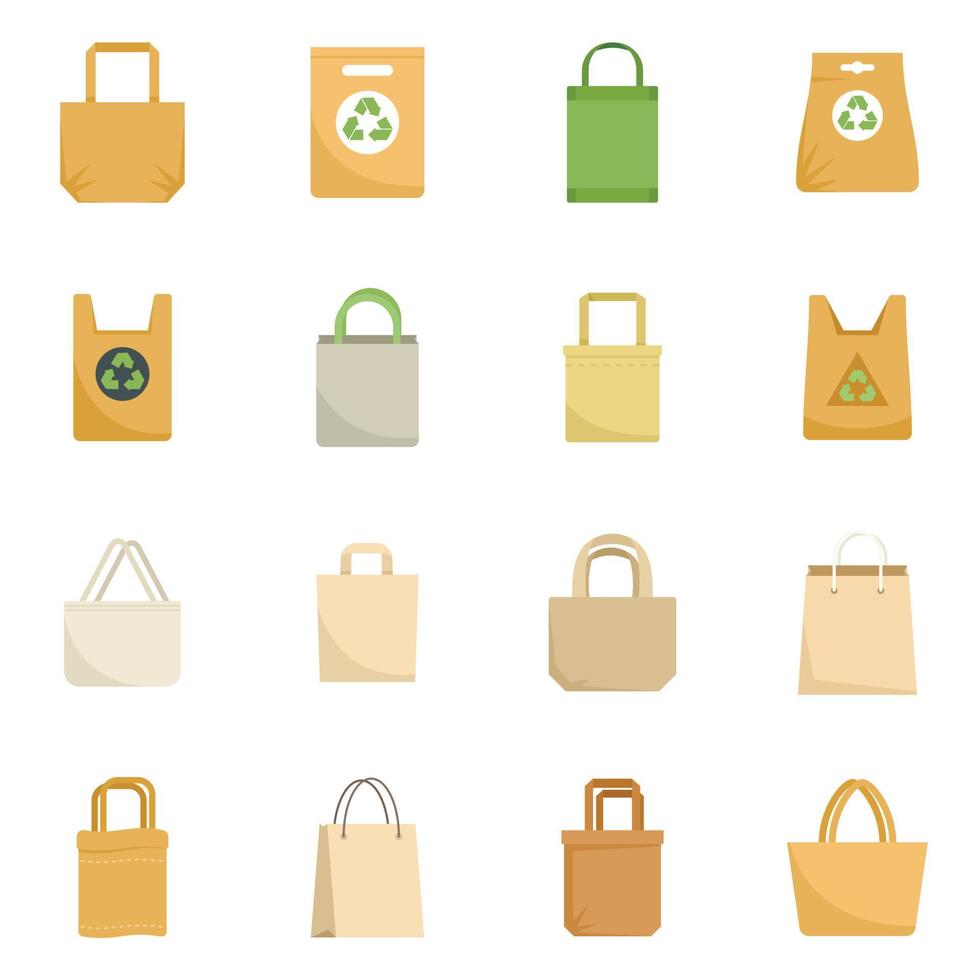 eco tas iconen set, vlakke stijl vector