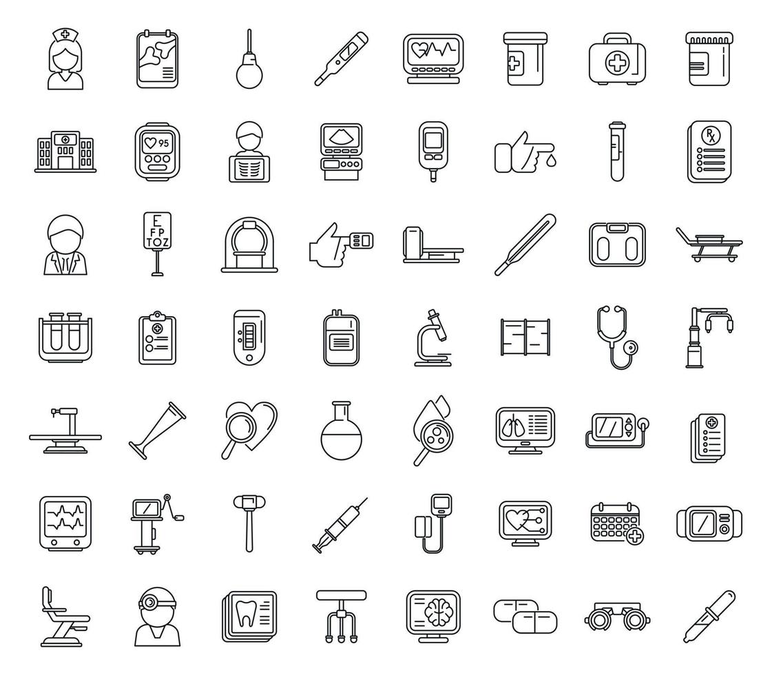medisch onderzoek pictogrammen instellen overzicht vector. gezondheids controle vector