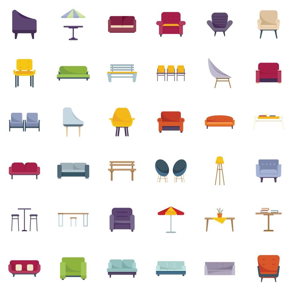 lounge pictogrammen reeks vlak vector. bedrijf sofa vector