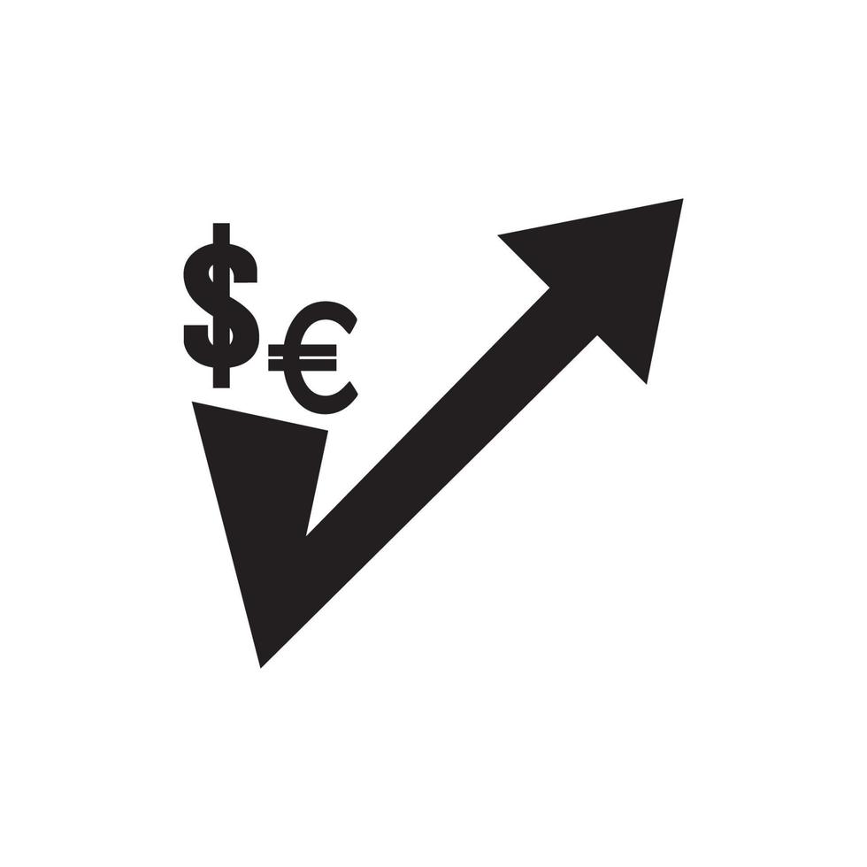 toenemen of verminderen in dollar of euro valuta, pictogram vector illustratie ontwerp