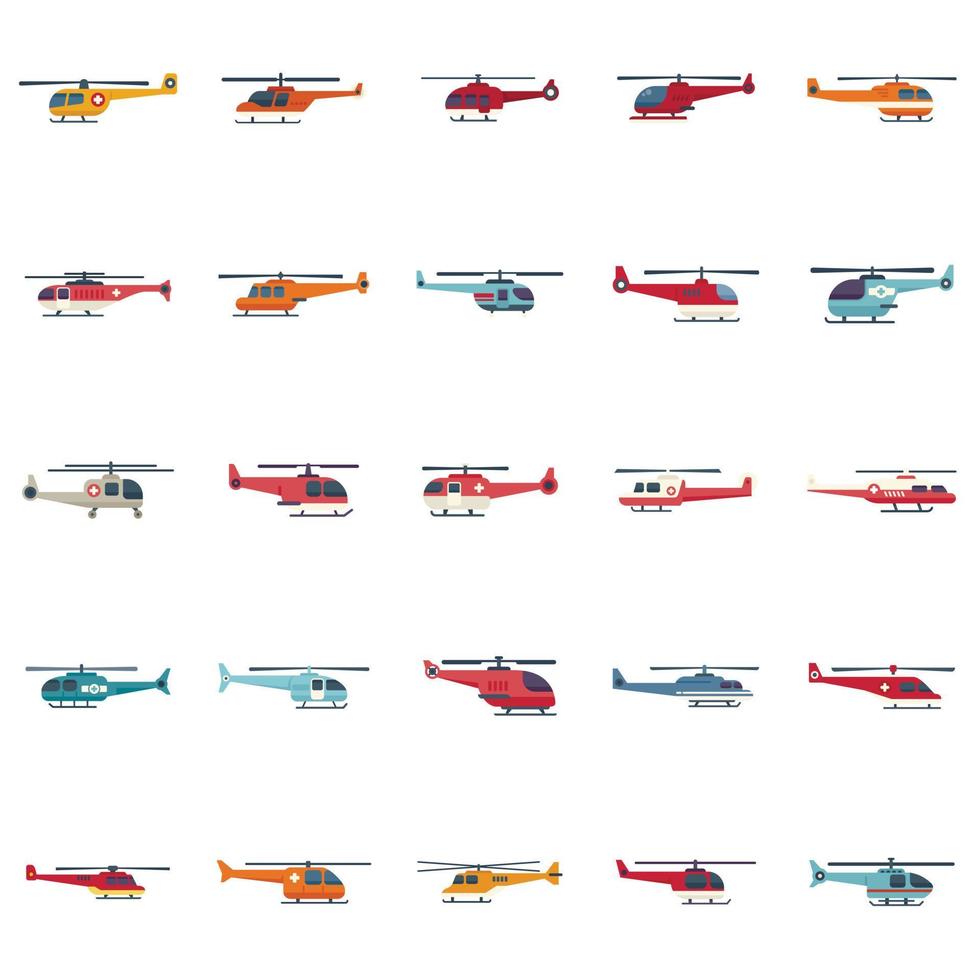 reddingshelikopter pictogrammen instellen platte vector. luchtmotor vector