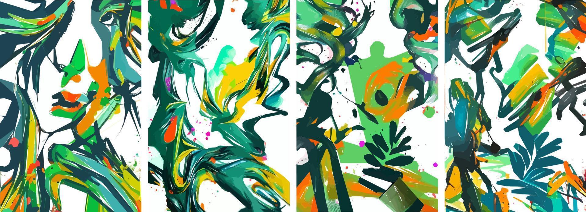 reeks van hand- getrokken abstract natuur achtergrond. vector kleurrijk waterverf inkt tekening tropisch bladeren bloemen, spetters en vormen, achtergrond voor papier, omslag, kleding stof, interieur decor.