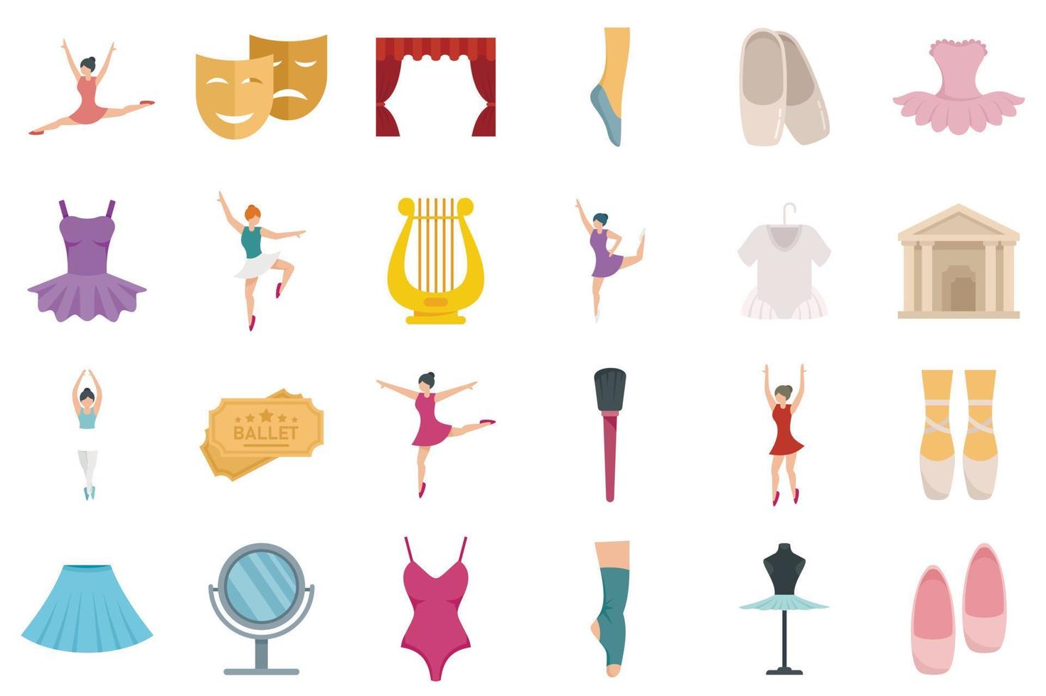 ballet iconen set, vlakke stijl vector