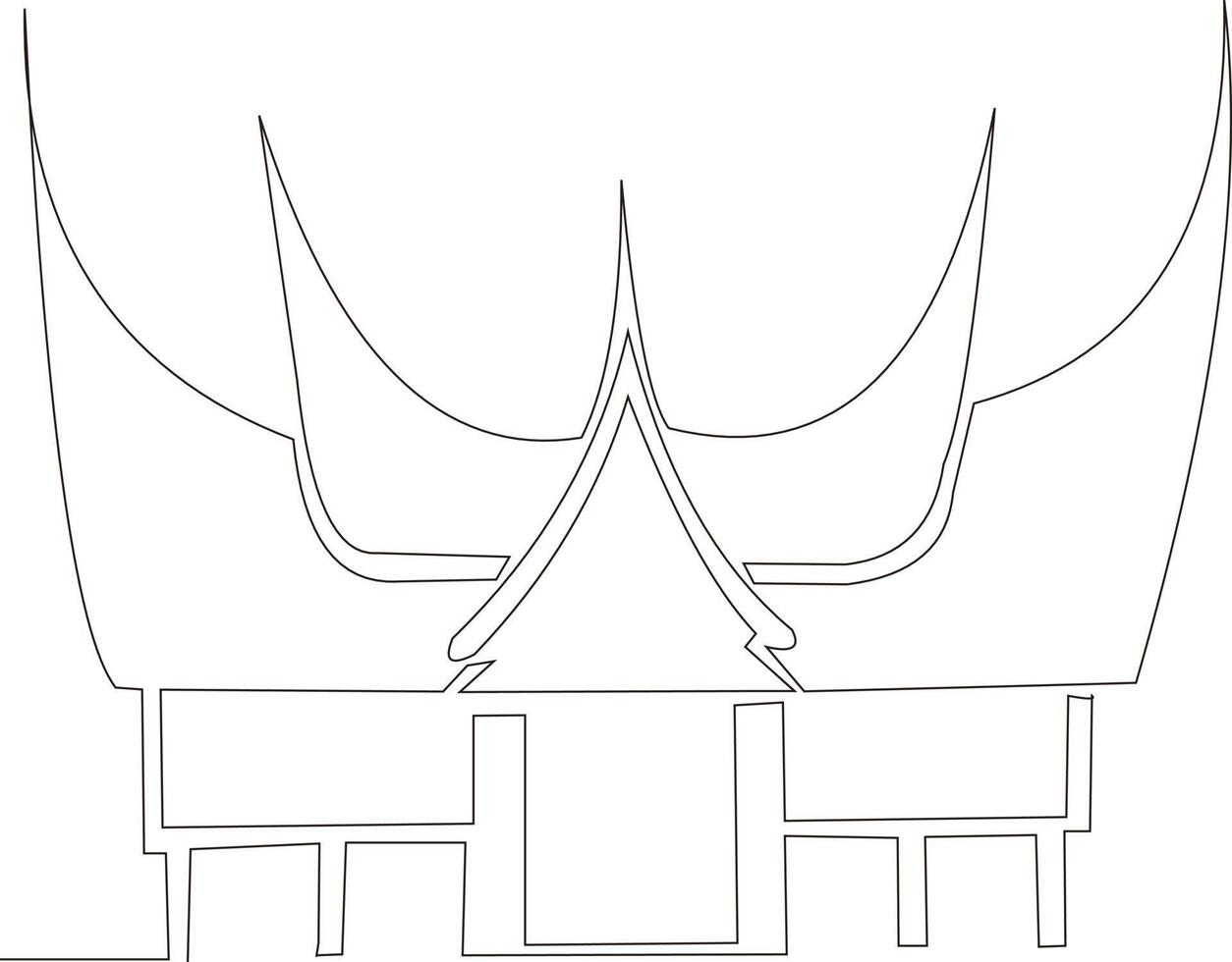 doorlopend lijn tekening van minangkabau gadang traditioneel huis vector