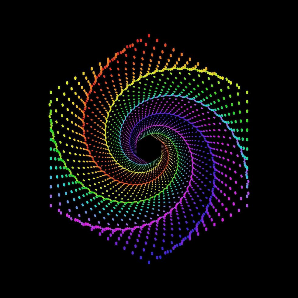kleurrijk spiraal draaikolk zeshoek vector illustratie. zeshoekig kolken patroon deeltjes sjabloon.
