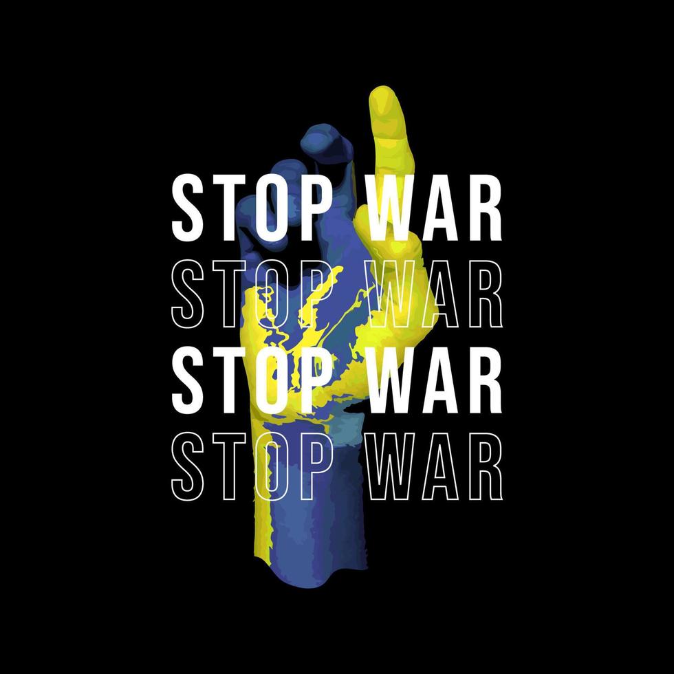 globaal stem hou op oorlog leuze tekst met blauw geel kleur hand- illustratie. voor de hou op oorlog campagne. afdrukken ontwerp, t-shirts, stickers, jassen en meer. vector