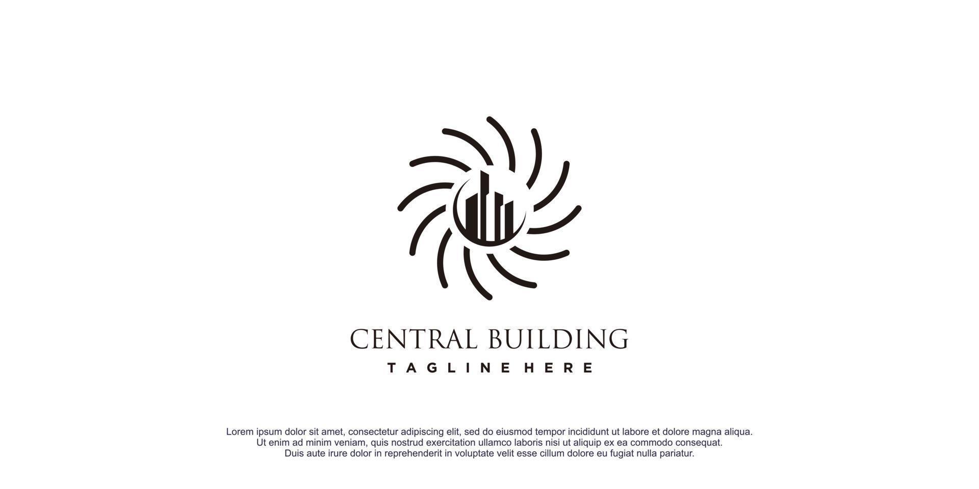 centraal gebouw logo ontwerp vector icoon illustratie