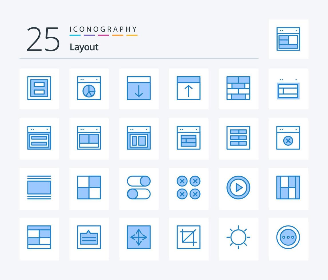 lay-out 25 blauw kleur icoon pak inclusief indeling. bakstenen indeling. taart. bladzijde. koppel vector