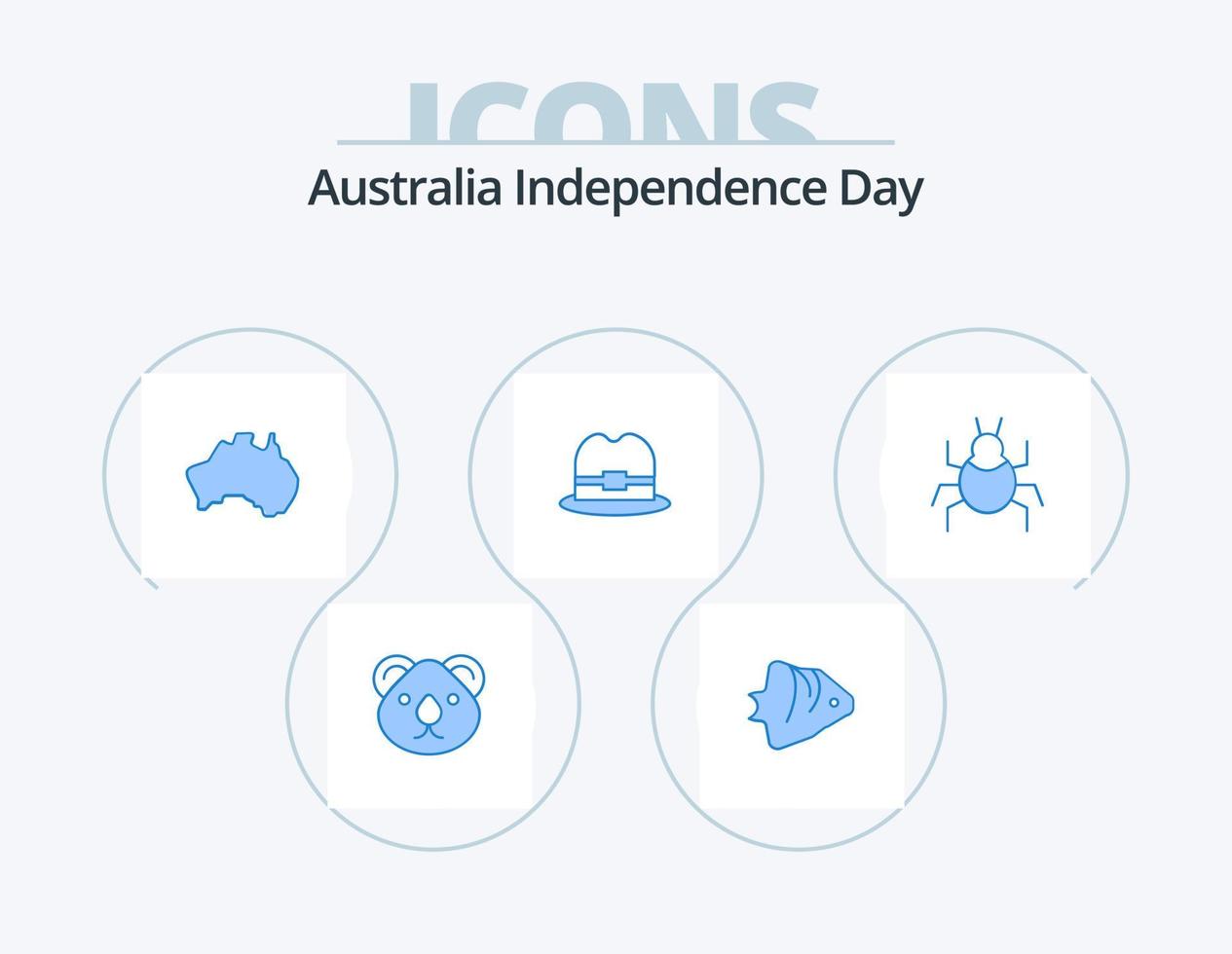 Australië onafhankelijkheid dag blauw icoon pak 5 icoon ontwerp. Mens. hoed. scholing. reizen. plaats vector