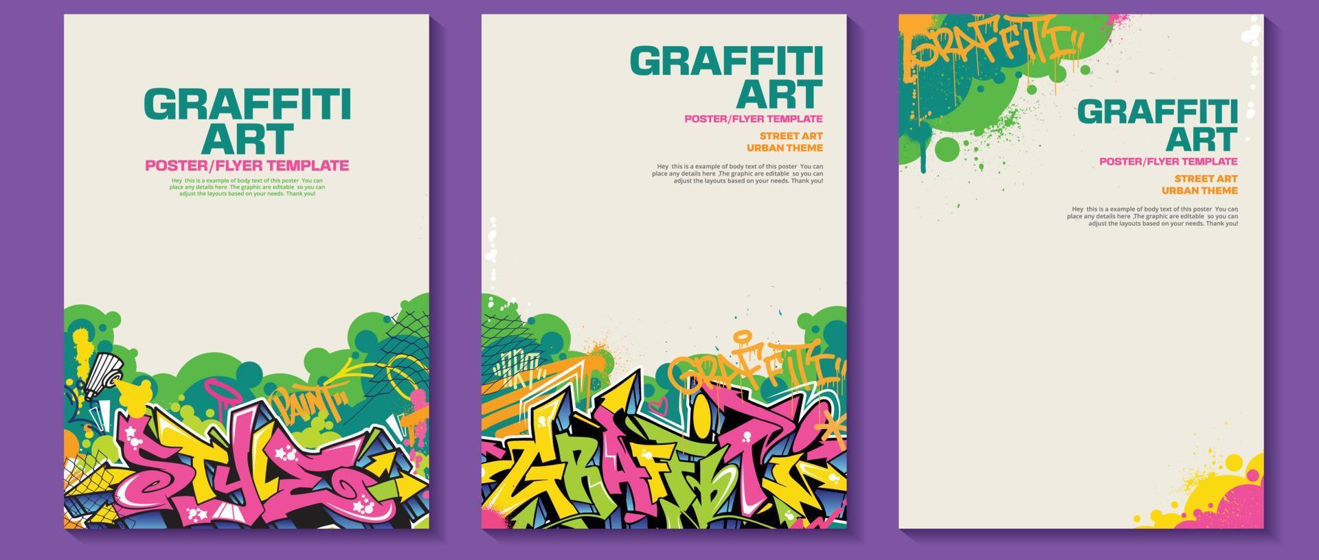 modern graffiti kunst poster of folder ontwerp met kleurrijk labels, Gooi omhoog. hand getekend abstract graffiti illustratie vector in straat kunst thema