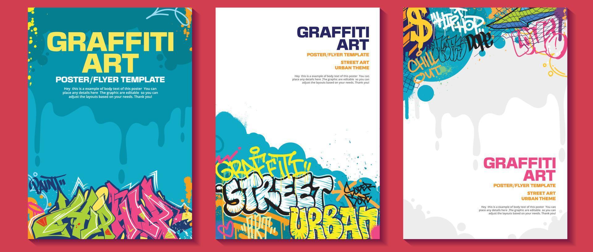 modern graffiti kunst poster of folder ontwerp met kleurrijk labels, Gooi omhoog. hand getekend abstract graffiti illustratie vector in straat kunst thema