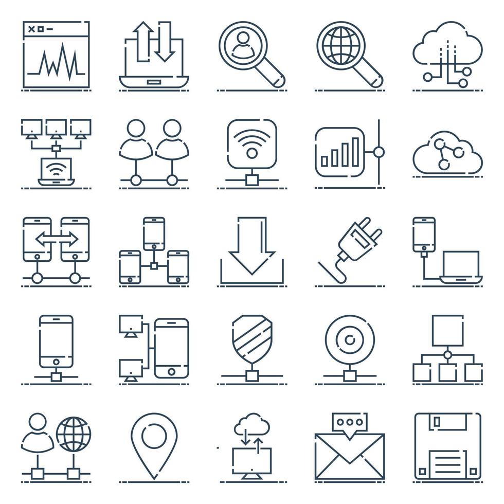 schets pictogrammen voor netwerken en communicatie. vector