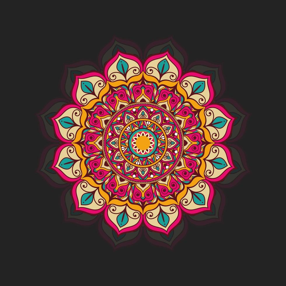 kleurrijk bloemen decoratief mandala ontwerp Aan zwart achtergrond vector